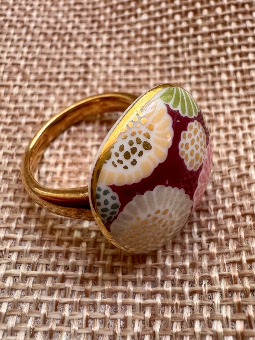 Bernardaud Porcelain Gold-Tone Ring with Floral Accents